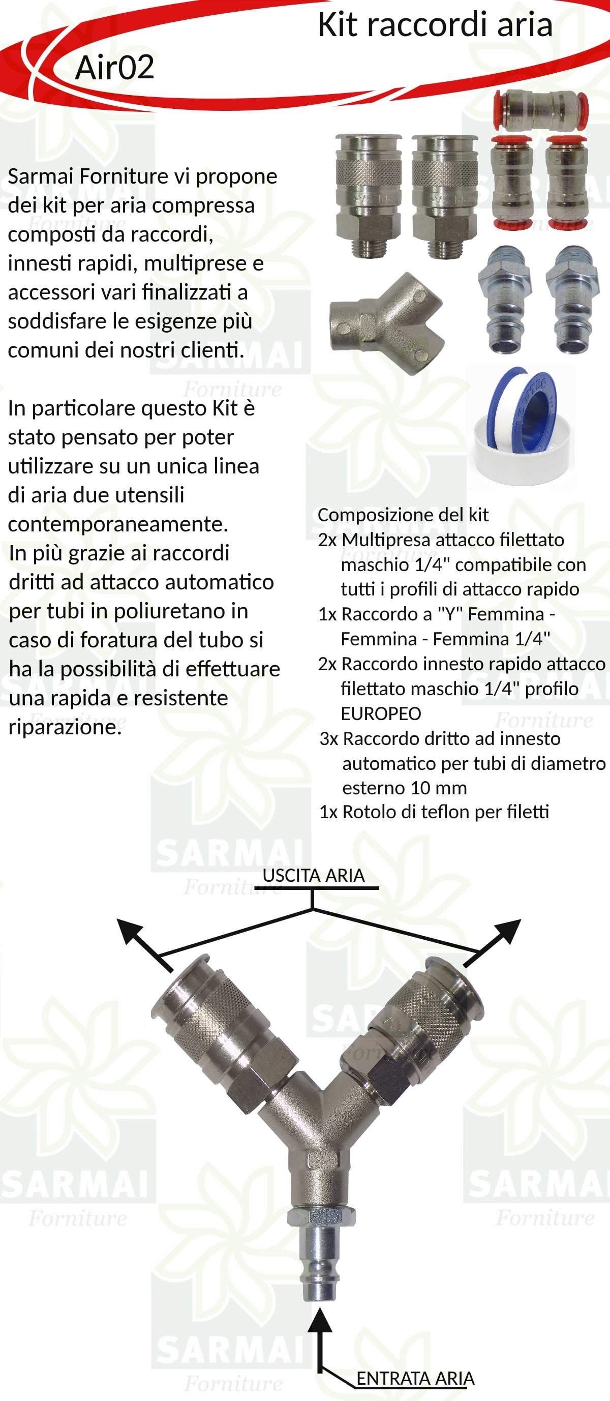 Kit Raccordi Aria Compressa Attacco Tubo Innesto Rapido Multipresa