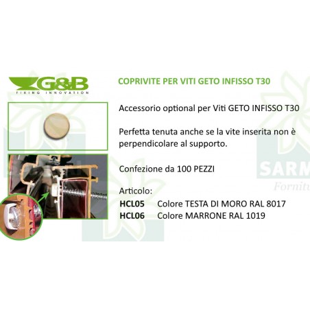 Coprivite per viti G&B Geto Infisso T30 Colori Marrone e Testa di moro 100 Pezzi
