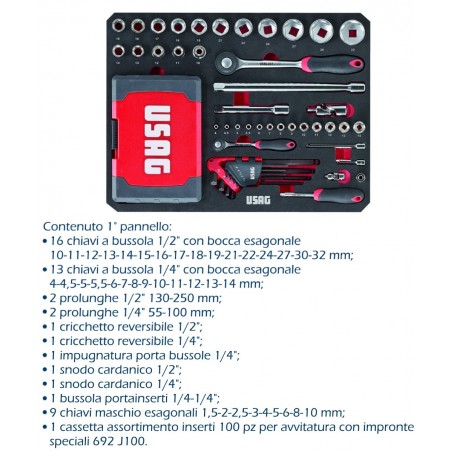 USAG 002 JTMA trolley set valigia porta utensili assortimento manutenzione 181 pz