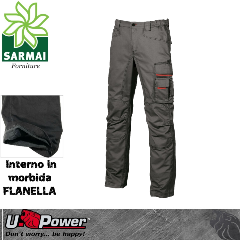 Upower GRIN pantalone da lavoro multitasca comodo invernale felpato in flanella