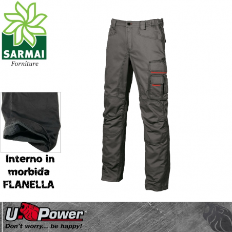 Upower GRIN pantalone da lavoro multitasca comodo invernale felpato in flanella