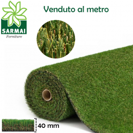 Prato sintetico erba artificiale effetto reale a vista e tatto 40 mm larghezza 2 m