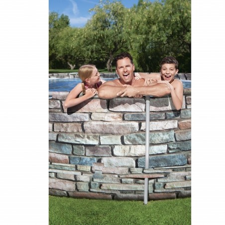 Bestway 56719 Piscina fuoriterra 610x366xH122 cm con struttura ovale con effetto pietra completa di accessori