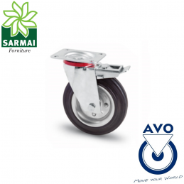 RUOTA AVO 103 125x37,5 mm RIVESTIMENTO IN GOMMA PIENA GIREVOLE CON FRENO