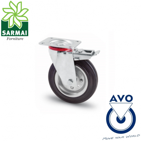 RUOTA AVO 103 80X25 mm RIVESTIMENTO IN GOMMA PIENA GIREVOLE CON FRENO