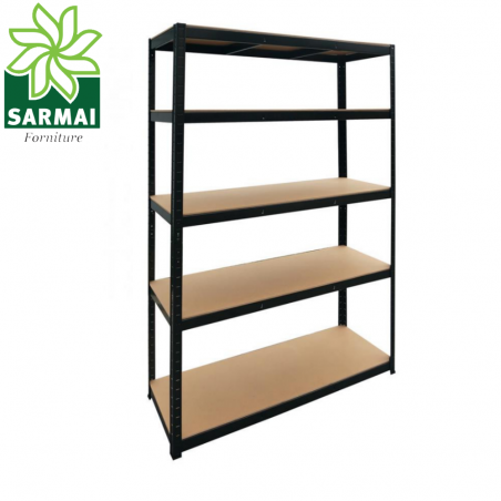 KIT SCAFFALE ACCIAIO SCAFFALATURA 5 RIPIANI IN LEGNO 120x45x180 PORTATA 300 Kg