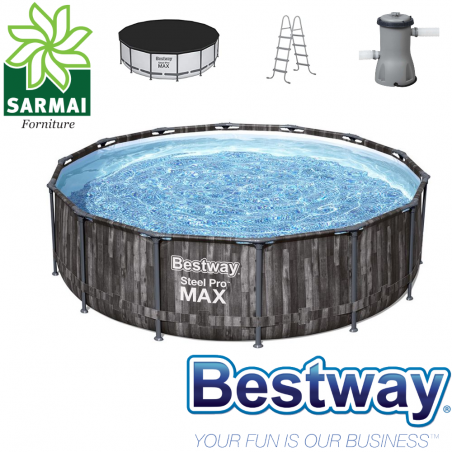BESTWAY 5614Z PISCINA FUORITERRA ROTONDA CON STRUTTURA Ø 427cm EFFETTO LEGNO