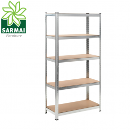 KIT SCAFFALE ZINCATO SCAFFALATURA 5 RIPIANI IN LEGNO 90x40x180 PORTATA EXTRA
