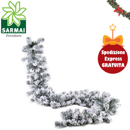 Festone innevato CAREY 270 cm ghirlanda con neve in PVC+PE addobbo natalizio