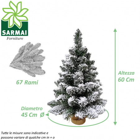 Mini piccolo Albero di Natale con neve pinetto TIMMY INNEVATO PVC base yuta