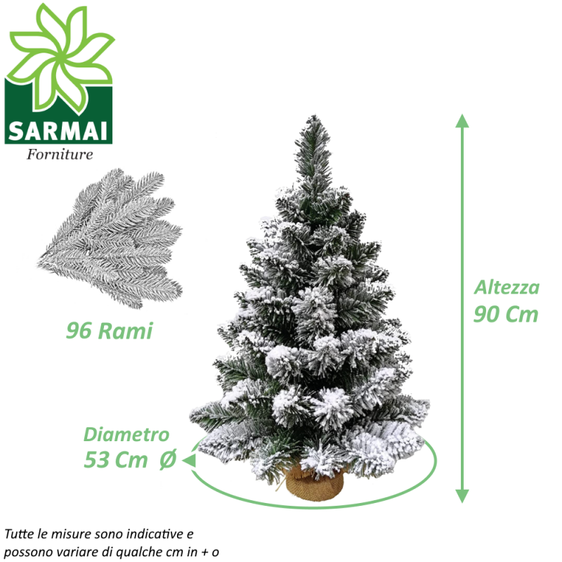 Mini piccolo Albero di Natale con neve pinetto TIMMY INNEVATO PVC base yuta