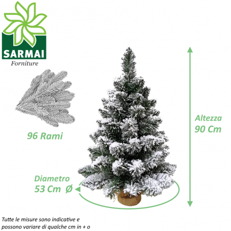 Mini piccolo Albero di Natale con neve pinetto TIMMY INNEVATO PVC base yuta