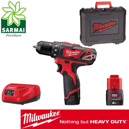 MILWAUKEE M12 BPD-202C 12V trapano avvitatore compatto a batteria 2 Ah completo