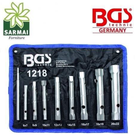 Set 8 chiavi a TUBO ESAGONALI con CUSTODIA DOPPIE 6-22 mm BGS 1218