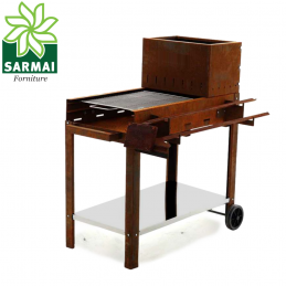 Barbecue a legna e carbone completamente in corten piano cottura inox 45x50 cm