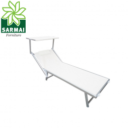 LETTINO MARE IN ALLUMINIO CON PARASOLE E CUSCINO TELO TEXILENE COLORE BIANCO
