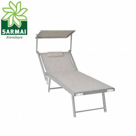 LETTINO MARE TELO TEXILENE COLORE GRIGIO IN ALLUMINIO CON PARASOLE E CUSCINO