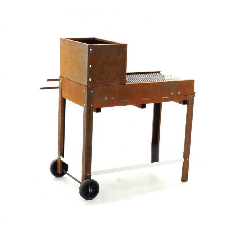 Barbecue a legna e carbone completamente in corten piano cottura inox 45x50 cm