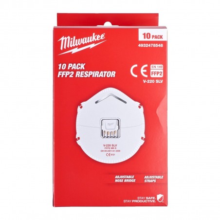 MILWAUKEE Mascherina facciale respiratore FFP2 NR D con valvola confezione 10 pz