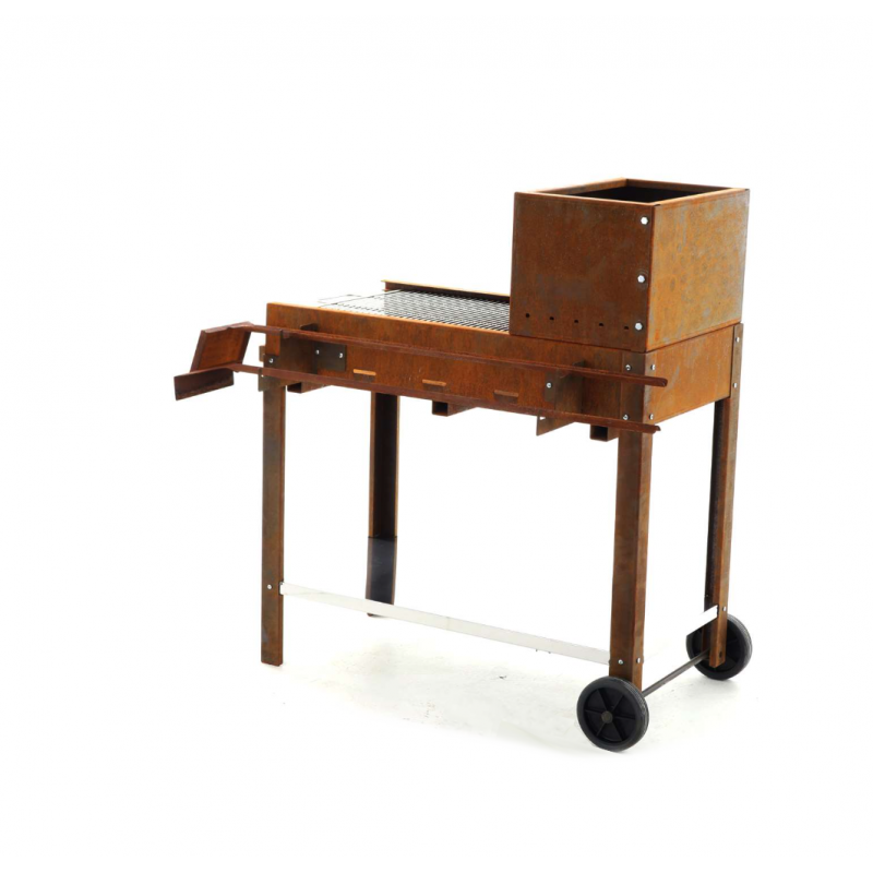 Barbecue a legna e carbone completamente in corten piano cottura inox 45x50 cm