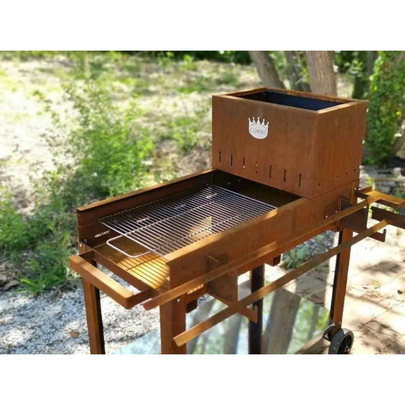 Barbecue a legna e carbone completamente in corten piano cottura inox 45x50 cm
