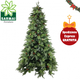 Albero di Natale folto ARTIFICIALE REALISTICO BYRON conifere con pigne in PE PVC