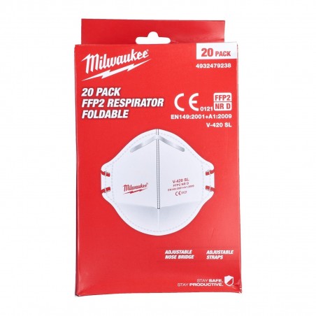 MILWAUKEE Mascherina facciale respiratore FFP2 NR D pieghevole confezione 20 pz