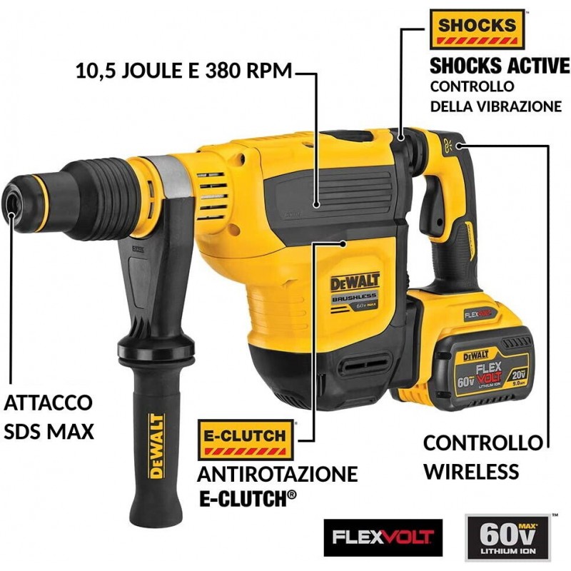 DeWALT DCH614X2 Martello Demolitore perforatore 54V 10.5J SDS-MAX con 2 batterie
