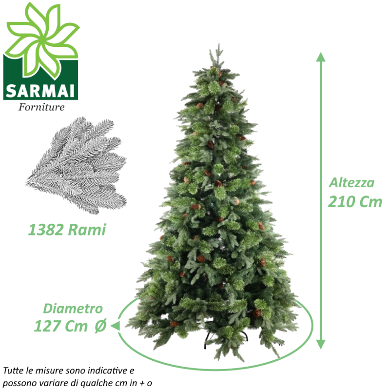 Albero di Natale folto ARTIFICIALE REALISTICO BYRON conifere con pigne in PE PVC