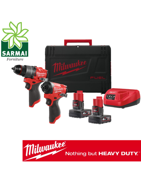 MILWAUKEE M12 FPP2A2-402X FUEL kit 12V trapano percussione e avvitatore impulsi