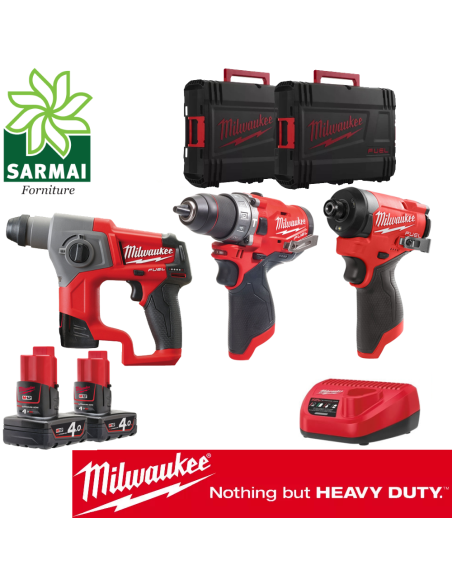 MILWAUKEE M12 FPP3A2-402X kit 12V trapano percussione avvitatore e tassellatore