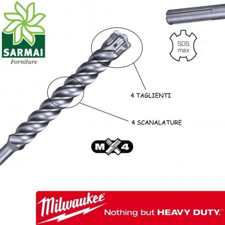 MILWAUKEE Punta MX4 trapano tassellatore SDS-MAX 4 taglienti cemento granito