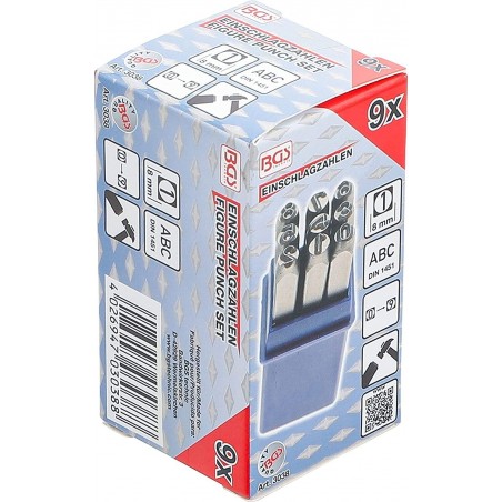 BGS 3038 Set kit punzoni stampini numerici 9 pz numeri da 0 a 9 in ferro 8 mm