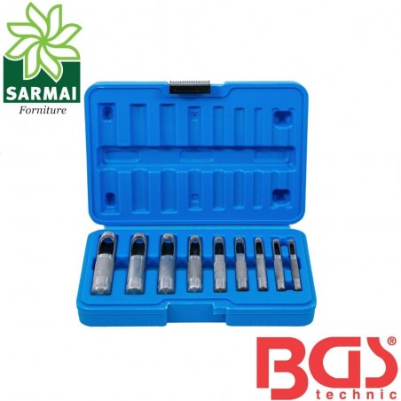 Set 9 fustelle 3 a 12mm punzoni per cuoio pelle in custodia BGS 565 Fermec