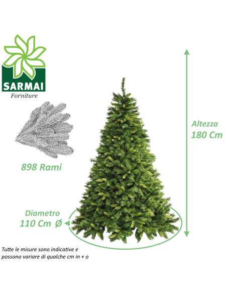 Albero di Natale ARTIFICIALE ROYAL super folto in PVC verde con foglie bicolore