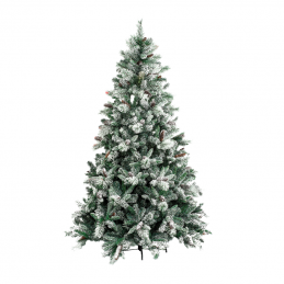 Albero di Natale artificiale GEORGE innevato folto rami ombrello con pigne BUD