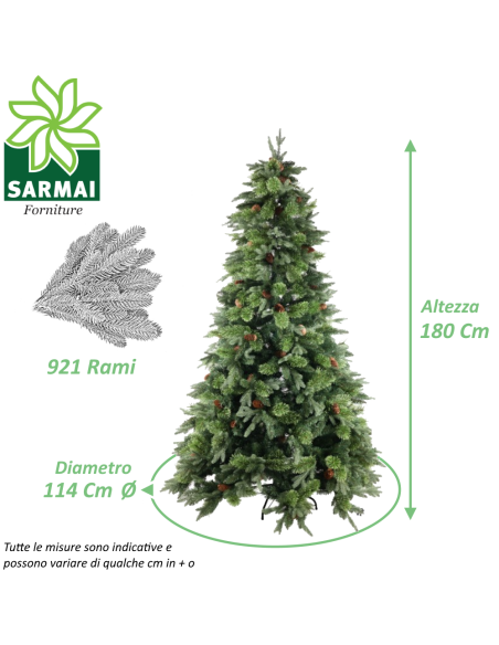Albero di Natale folto ARTIFICIALE REALISTICO NIXON conifere con pigne in PE PVC