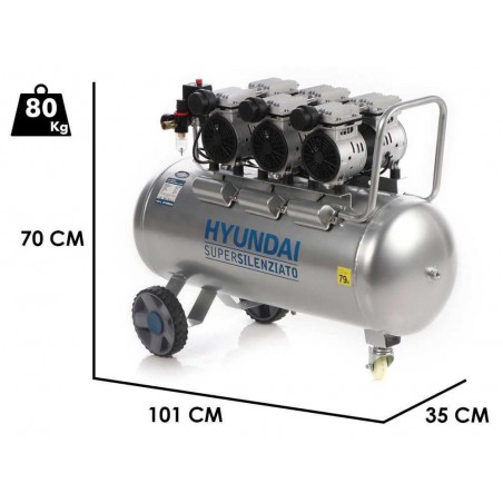 HYUNDAI  65704P COMPRESSORE ARIA ELETTRICO PORTATILE SILENZIATO 8 BAR 100 LT