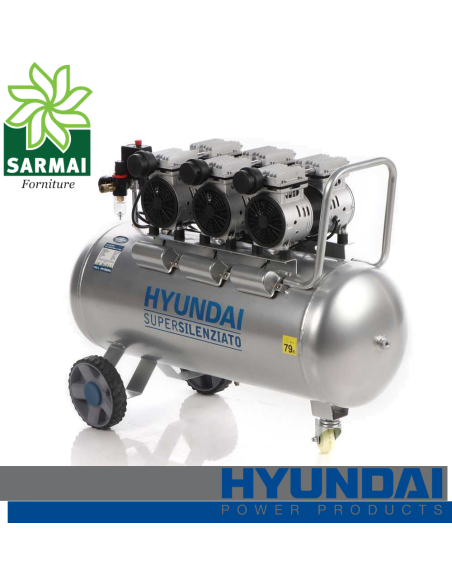 HYUNDAI  65704P COMPRESSORE ARIA ELETTRICO PORTATILE SILENZIATO 8 BAR 100 LT