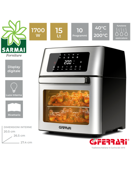 G3Ferrari G10182 Forno Air Fryer Friggitrice ad Aria Friggisano Evo 15L