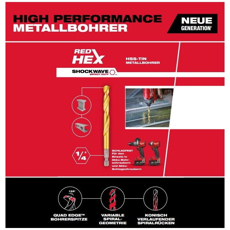 Assortimento punte Milwaukee in metallo HSS-G al titanio 10 pz in cassetta ABS
