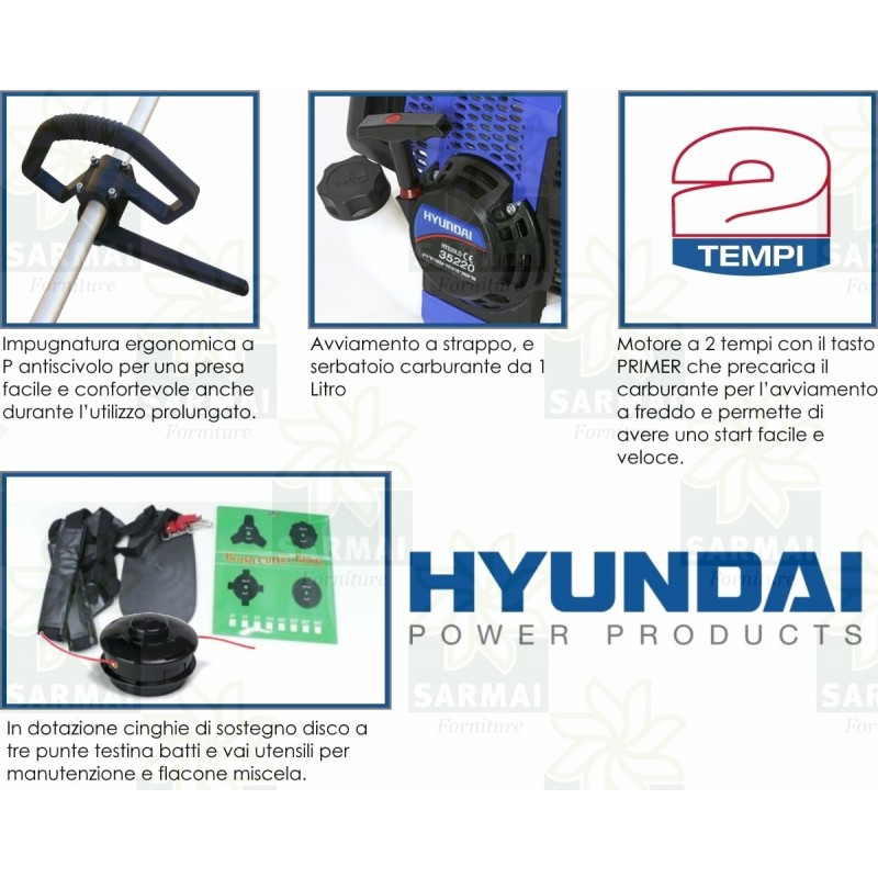 DECESPUGLIATORE TAGLIAERBA HYUNDAI LDBC 330 33cc CON TESTINA BATTI E VAI + DISCO