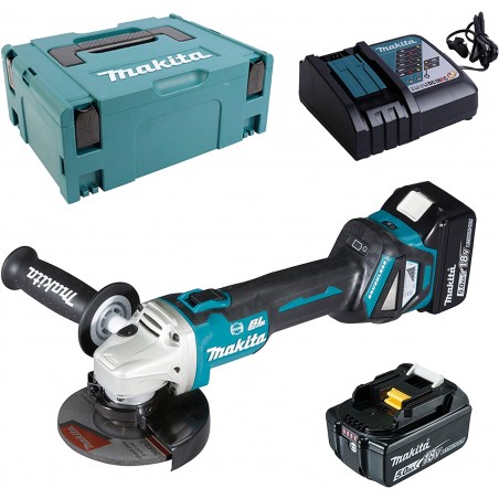 MAKITA DGA513RTJ SMERIGLIATRICE ANGOLARE 18V 125MM 2 BATTERIE 5 Ah IN VALIGETTA
