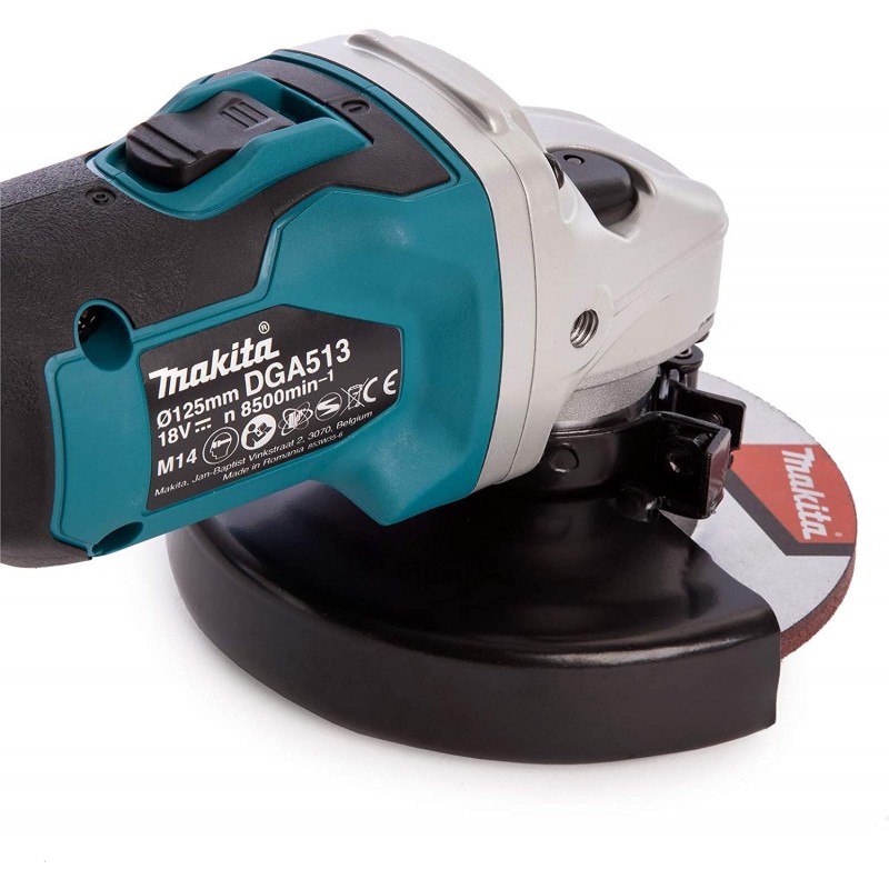 MAKITA DGA513RTJ SMERIGLIATRICE ANGOLARE 18V 125MM 2 BATTERIE 5 Ah IN VALIGETTA