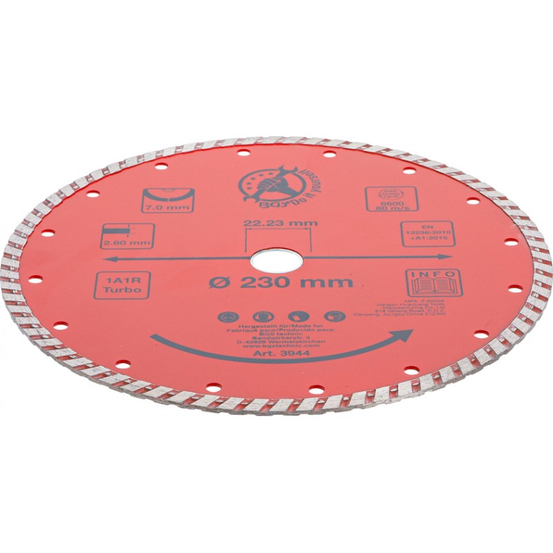 BGS 3944 Disco da taglio diamantato turbo da 230 mm per materiali edili