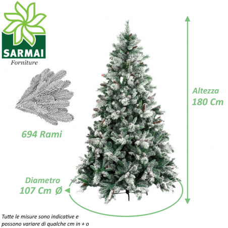 XONE Albero di Natale artificiale GARDENA innevato folto rami ombrello con pigne