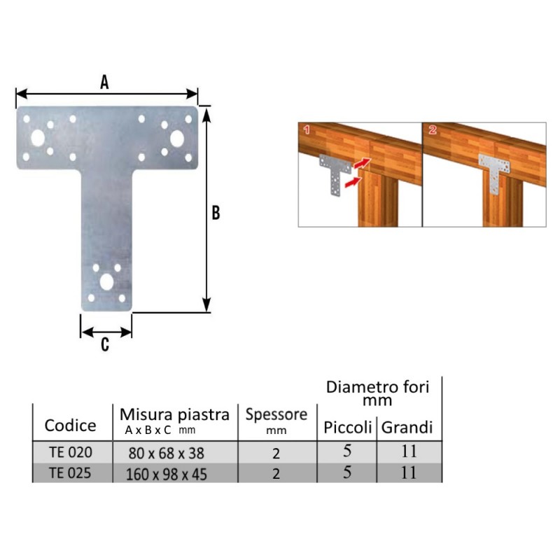 STAFFA SUPPORTO PIASTRA TRAVE IN LEGNO A "T" SCARPA ANCORAGGIO
