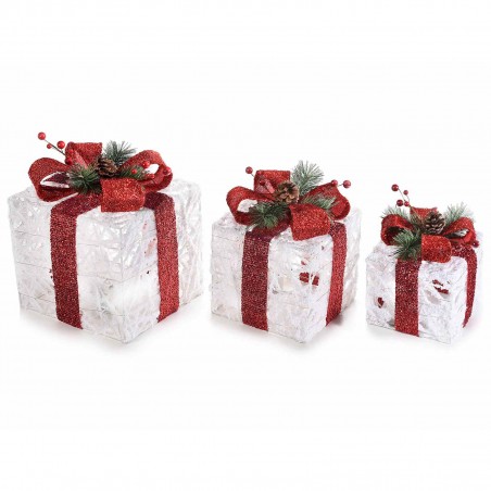 Set 3 pacchi regalo luminosi in metallo effetto rattan luci led bianco caldo