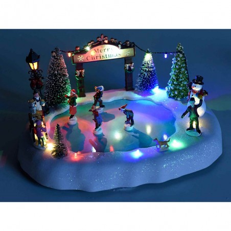 Paesaggio Pista di pattinaggio con movimento luci multicolore e musica