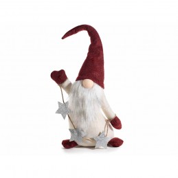 Babbo Natale in stoffa con barba lunga e filo di luci LED a stella H58 cm